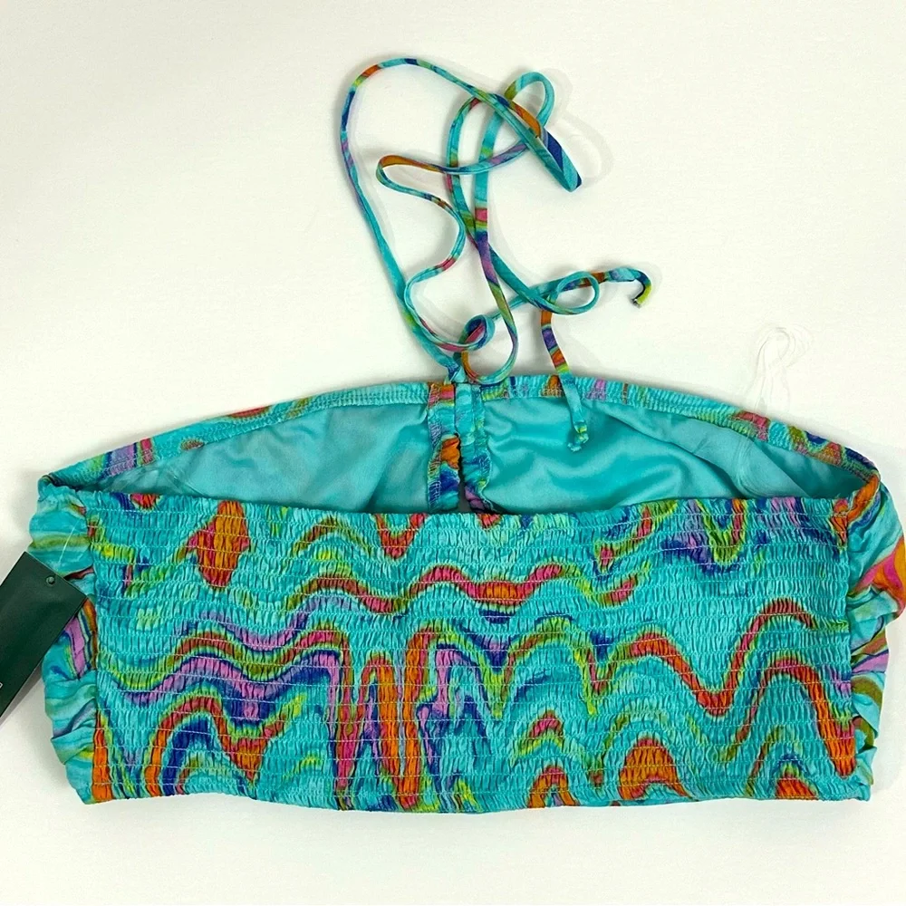 Wild fable Aqua Blue Swirl Keyhole Halter Bandeau Top Elastic Back XXL